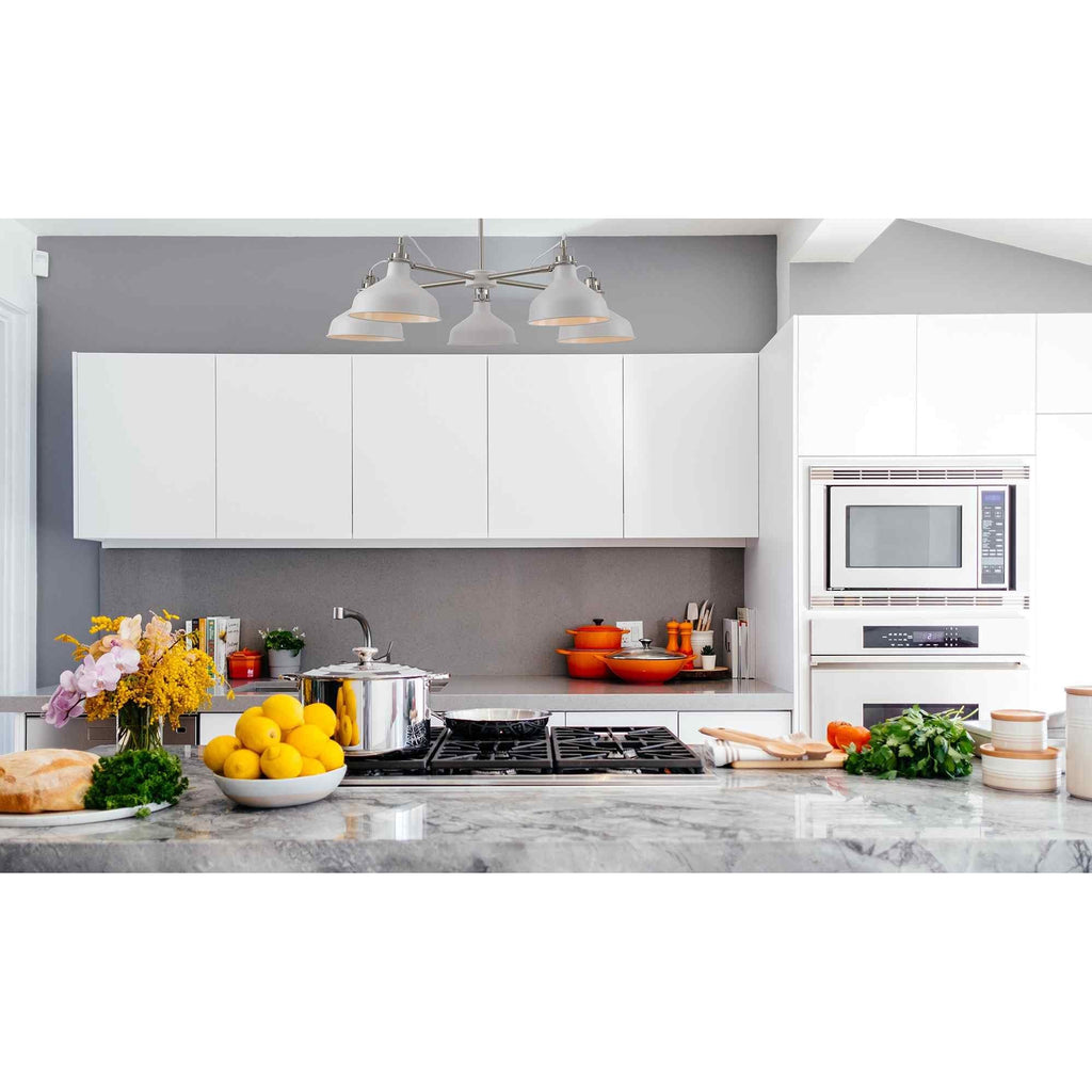 NL70219 Barnie Telescopic 5 Light Pendant Sand White/Satin Nickel/White