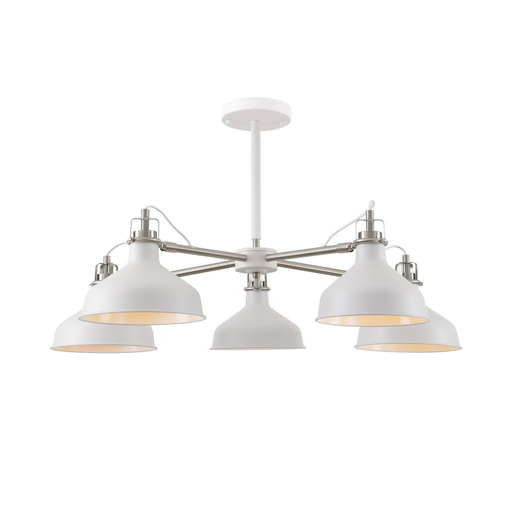 NL70219 Barnie Telescopic 5 Light Pendant Sand White/Satin Nickel/White