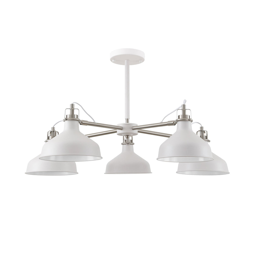 NL70219 Barnie Telescopic 5 Light Pendant Sand White/Satin Nickel/White