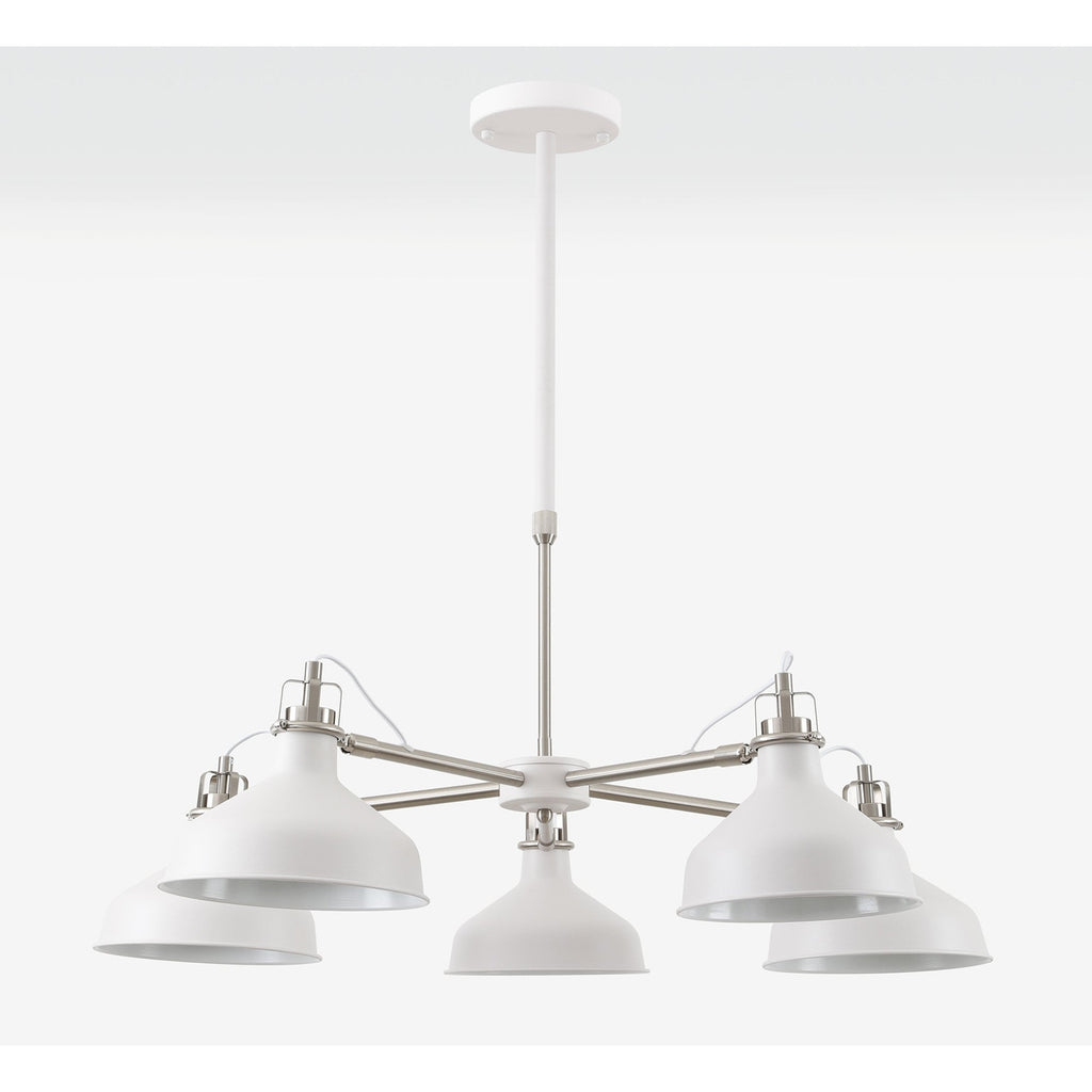 NL70219 Barnie Telescopic 5 Light Pendant Sand White/Satin Nickel/White