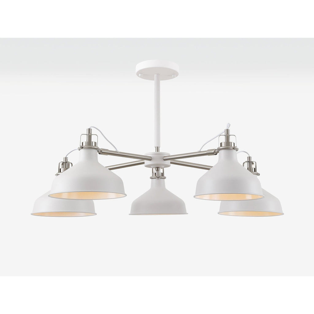 NL70219 Barnie Telescopic 5 Light Pendant Sand White/Satin Nickel/White