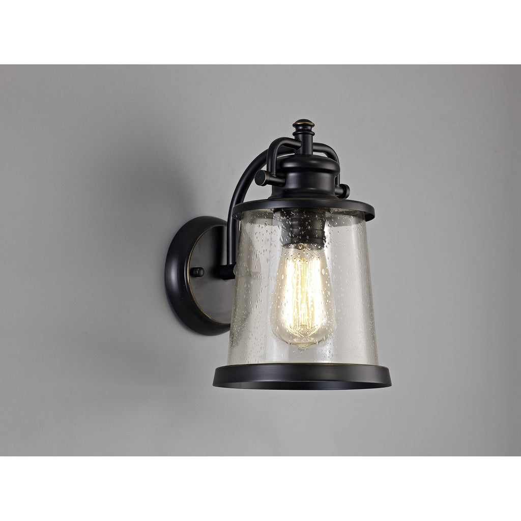 NL71969 Brad Outdoor Wall Lamp Black/Gold With Seeded Clear Glass