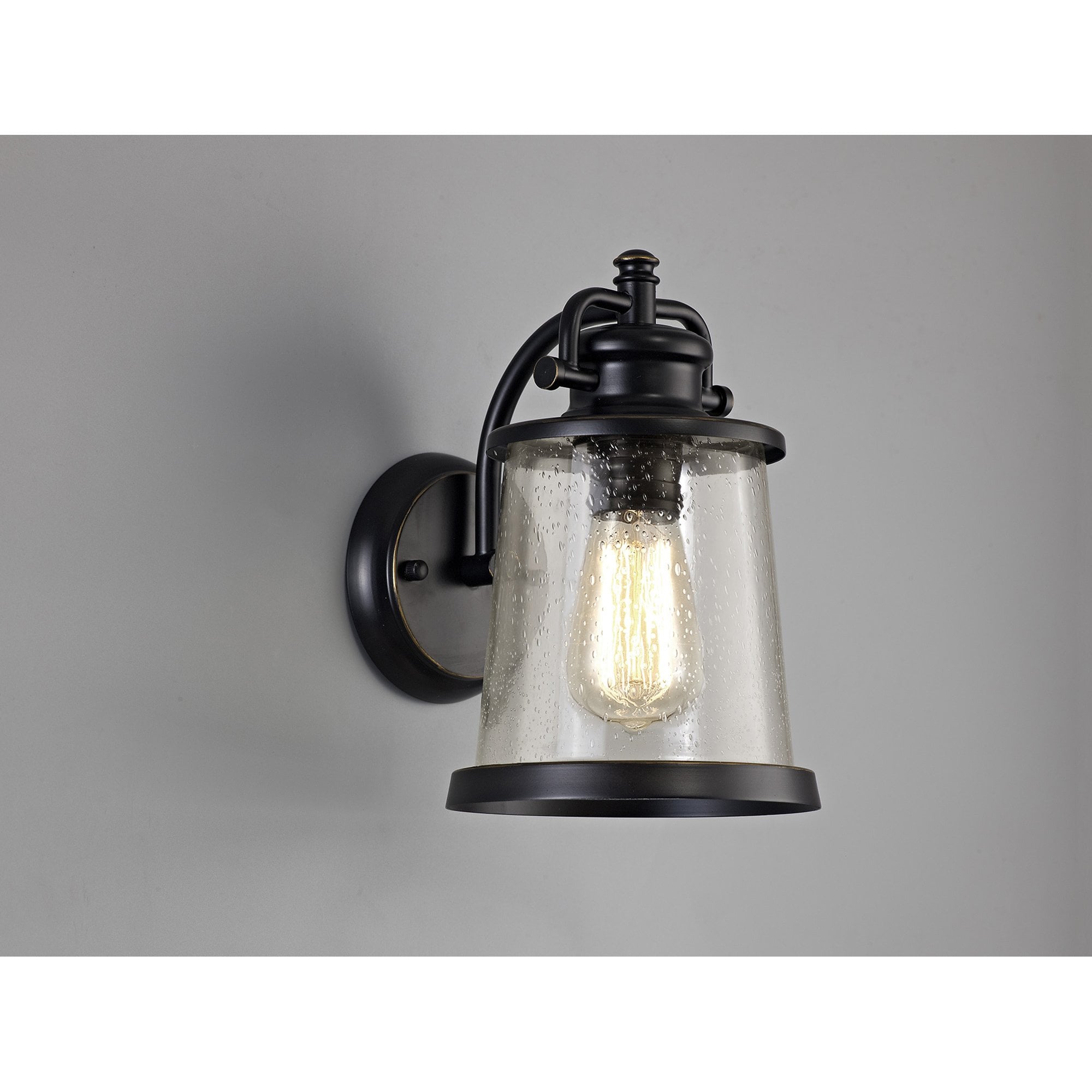 NL71969 Brad Outdoor Wall Lamp Black/Gold With Seeded Clear Glass