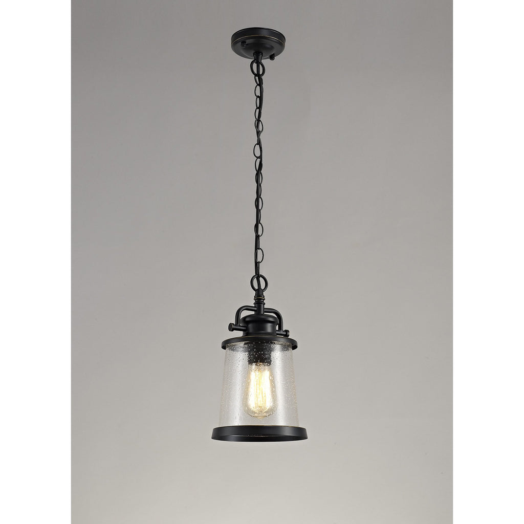 NL71979 Brad Outdoor Pendant Black/Gold With Seeded Clear Glass