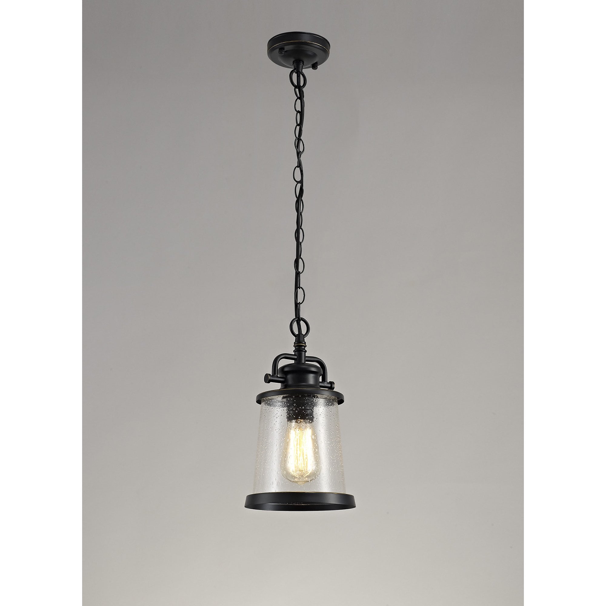 NL71979 Brad Outdoor Pendant Black/Gold With Seeded Clear Glass