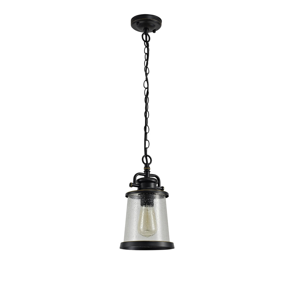 NL71979 Brad Outdoor Pendant Black/Gold With Seeded Clear Glass
