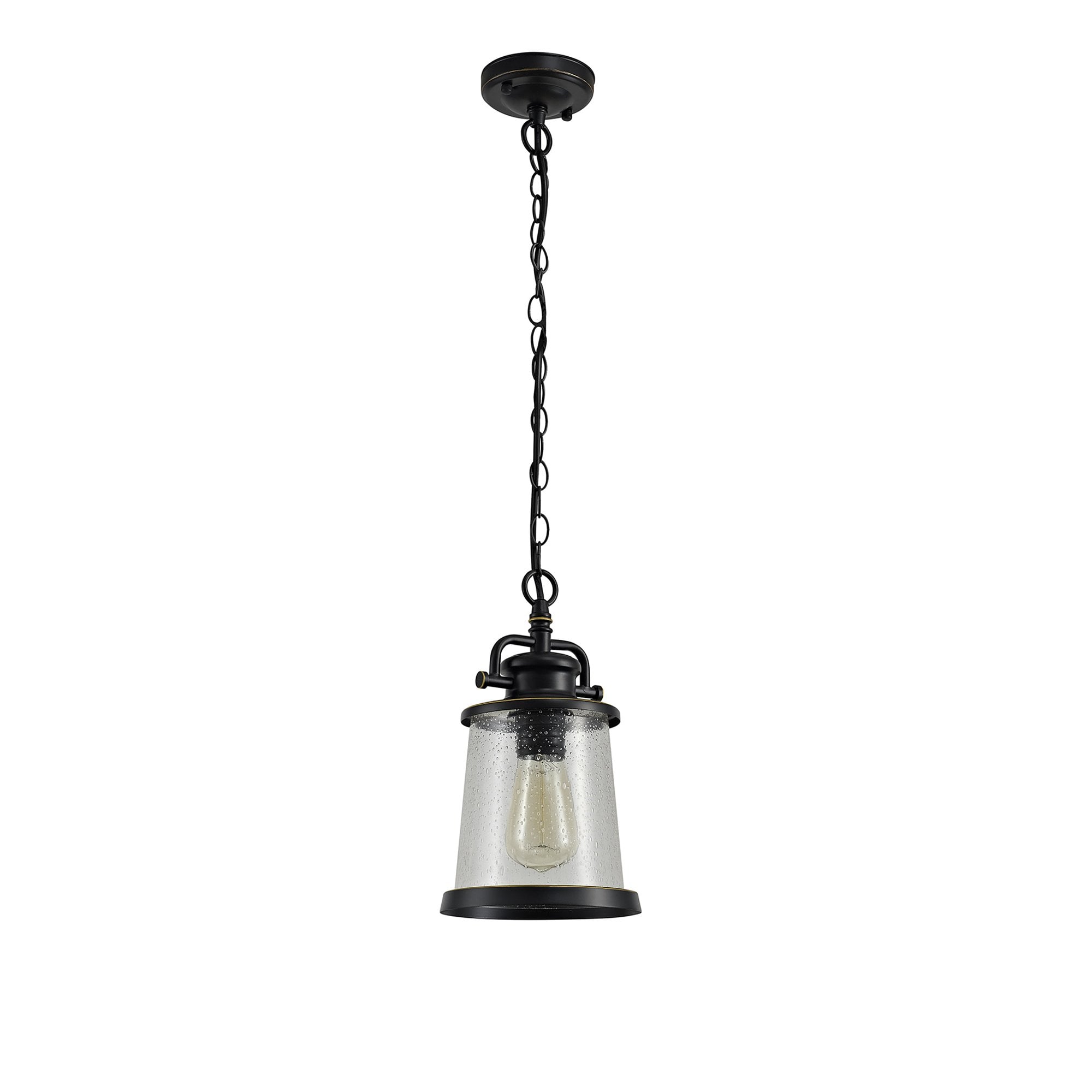NL71979 Brad Outdoor Pendant Black/Gold With Seeded Clear Glass