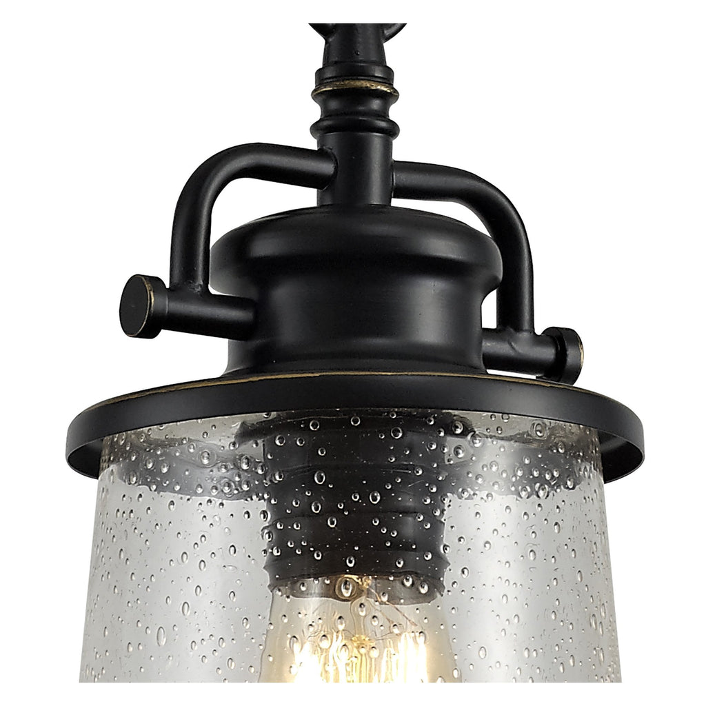 NL71979 Brad Outdoor Pendant Black/Gold With Seeded Clear Glass
