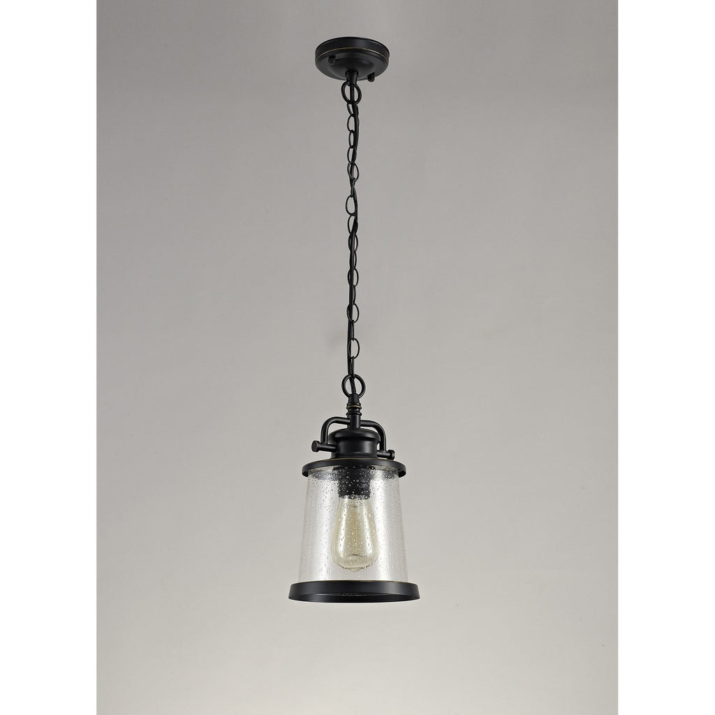 NL71979 Brad Outdoor Pendant Black/Gold With Seeded Clear Glass