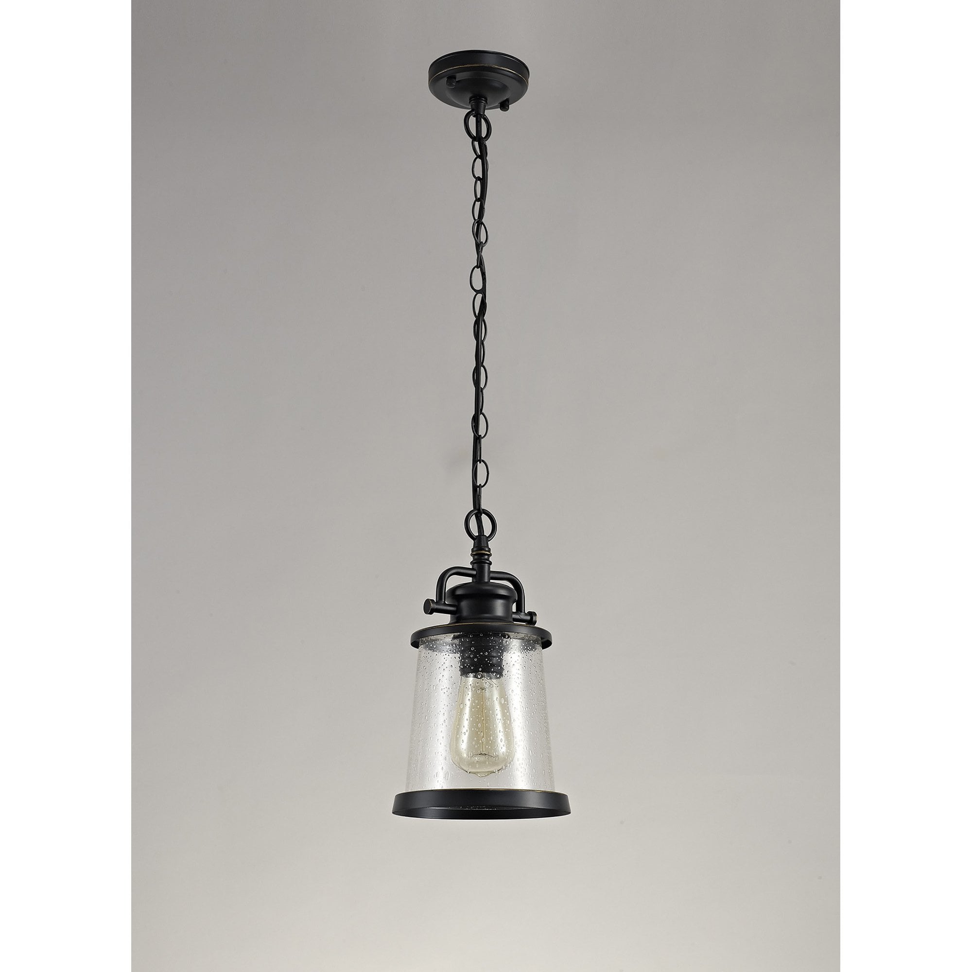 NL71979 Brad Outdoor Pendant Black/Gold With Seeded Clear Glass