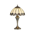 NL72269 Brixton Tiffany Table Lamp Aged Antique Brass Base/Cream/Brown Glass/Clear Crystal