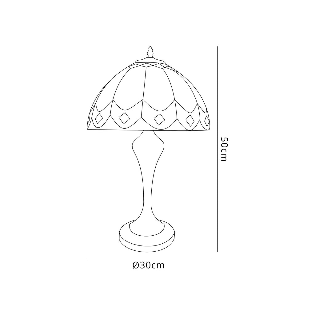 NL72269 Brixton Tiffany Table Lamp Aged Antique Brass Base/Cream/Brown Glass/Clear Crystal