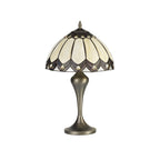 NL72269 Brixton Tiffany Table Lamp Aged Antique Brass Base/Cream/Brown Glass/Clear Crystal