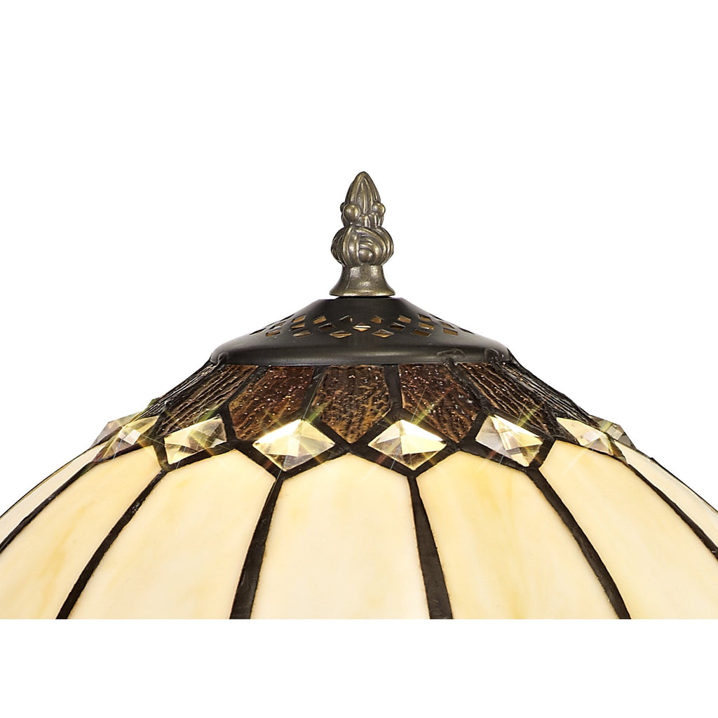 NL72269 Brixton Tiffany Table Lamp Aged Antique Brass Base/Cream/Brown Glass/Clear Crystal