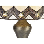 NL72269 Brixton Tiffany Table Lamp Aged Antique Brass Base/Cream/Brown Glass/Clear Crystal