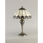 NL72269 Brixton Tiffany Table Lamp Aged Antique Brass Base/Cream/Brown Glass/Clear Crystal