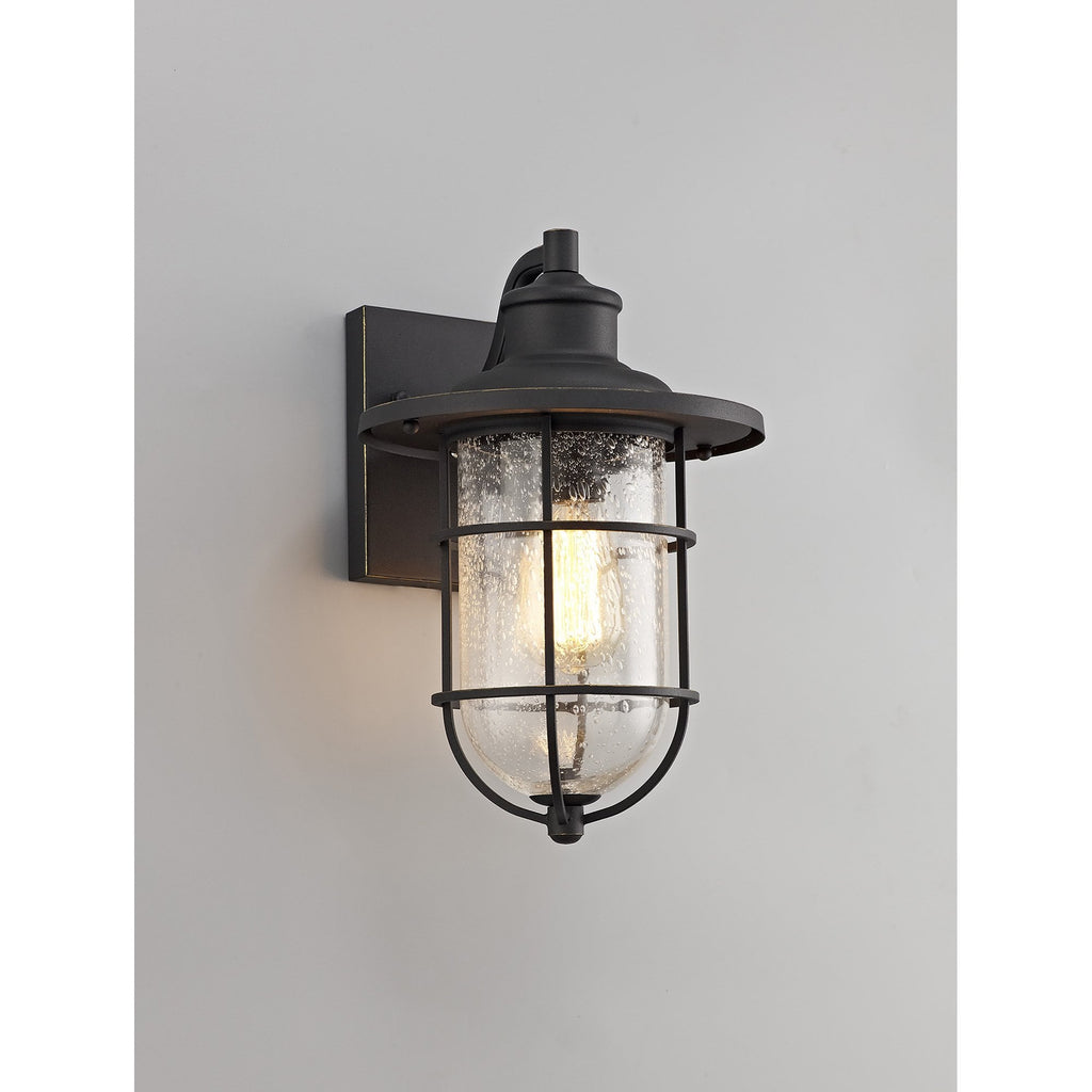 NL71959 Bosun Outdoor Wall Lamp Black/Gold With Seeded Clear Glass