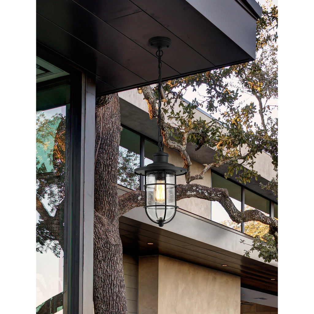 NL71959 Bosun Outdoor Wall Lamp Black/Gold With Seeded Clear Glass