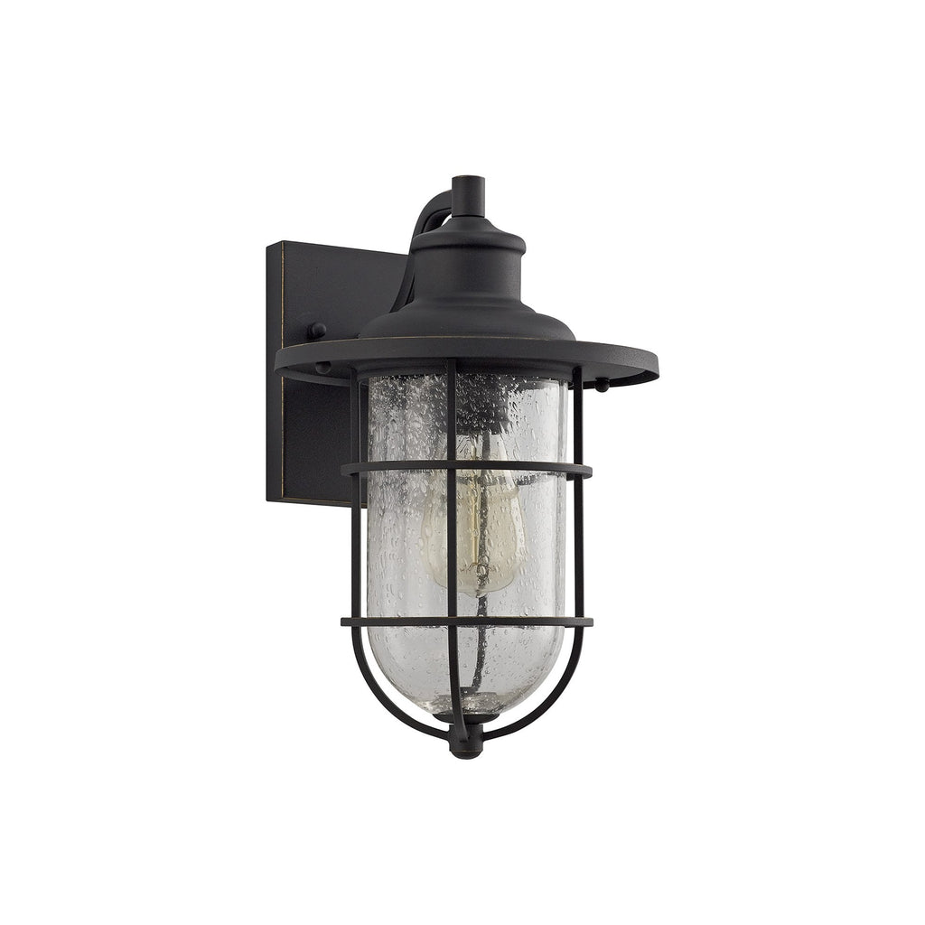 NL71959 Bosun Outdoor Wall Lamp Black/Gold With Seeded Clear Glass