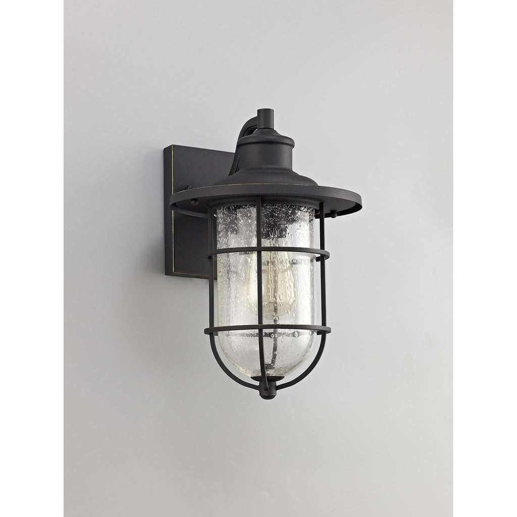 NL71959 Bosun Outdoor Wall Lamp Black/Gold With Seeded Clear Glass