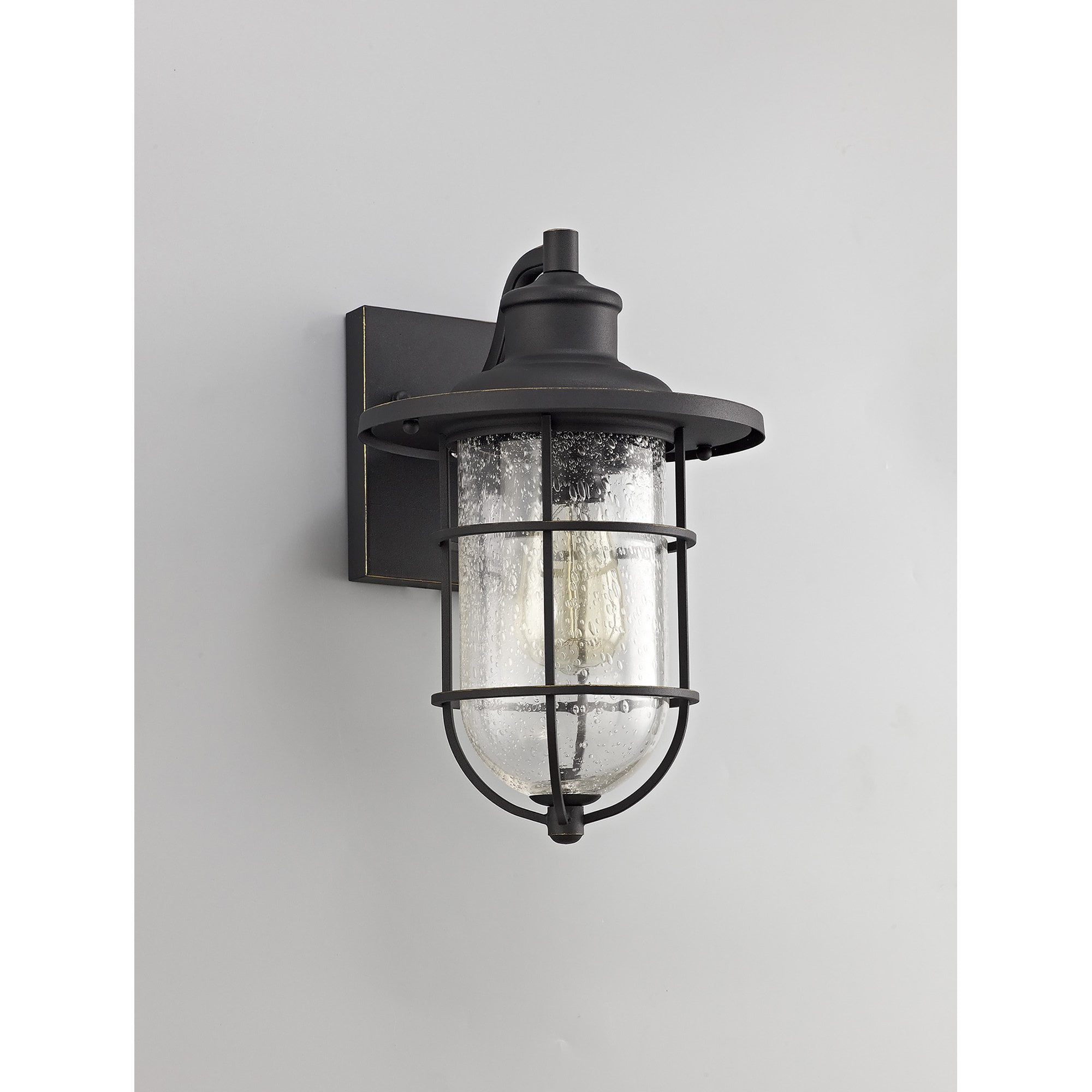 NL71959 Bosun Outdoor Wall Lamp Black/Gold With Seeded Clear Glass