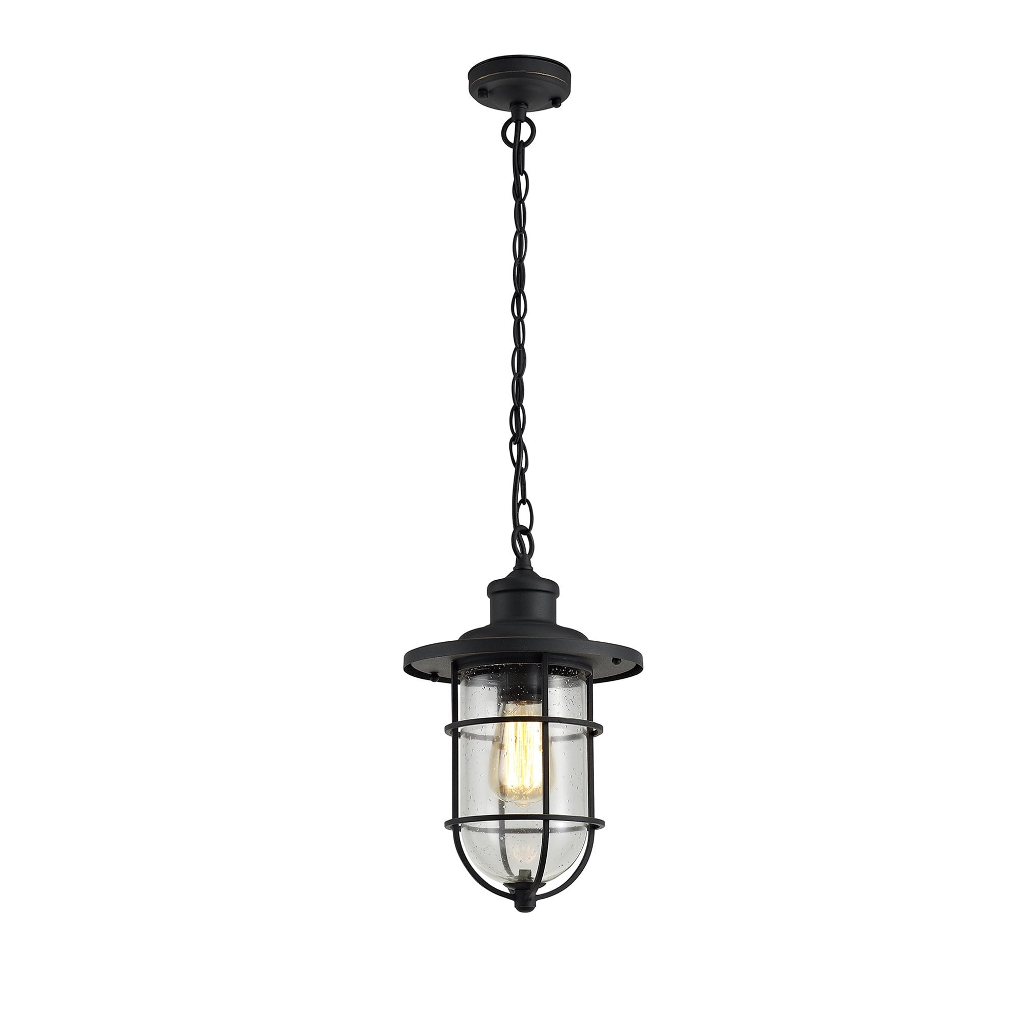 NL73149 Bosun Outdoor Pendant Black/Gold With Seeded Clear Glass
