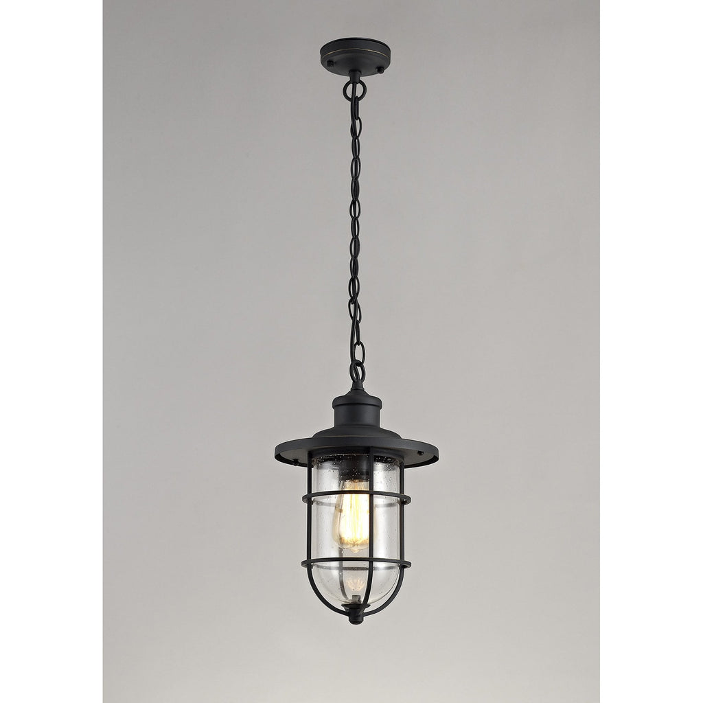 NL73149 Bosun Outdoor Pendant Black/Gold With Seeded Clear Glass