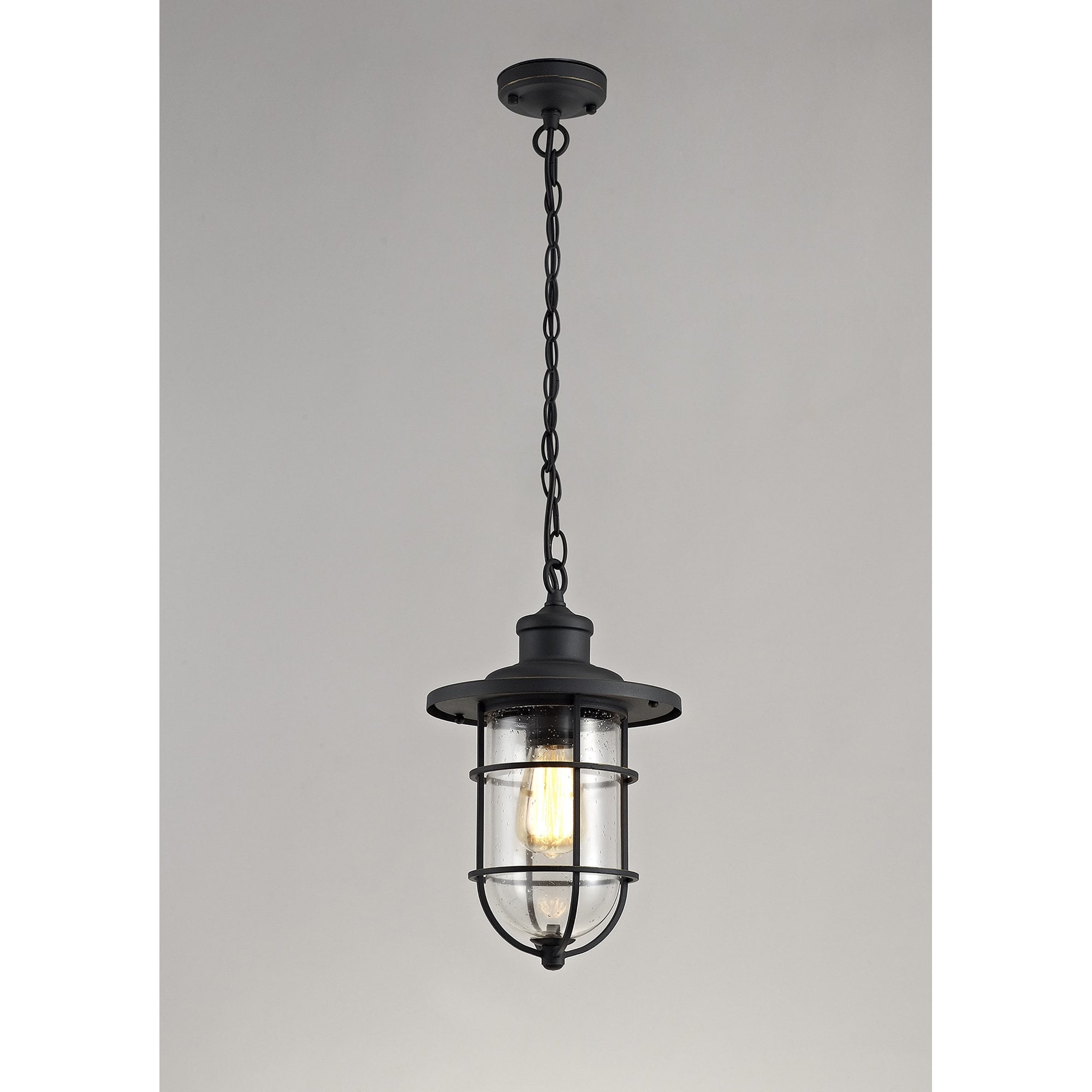 NL73149 Bosun Outdoor Pendant Black/Gold With Seeded Clear Glass