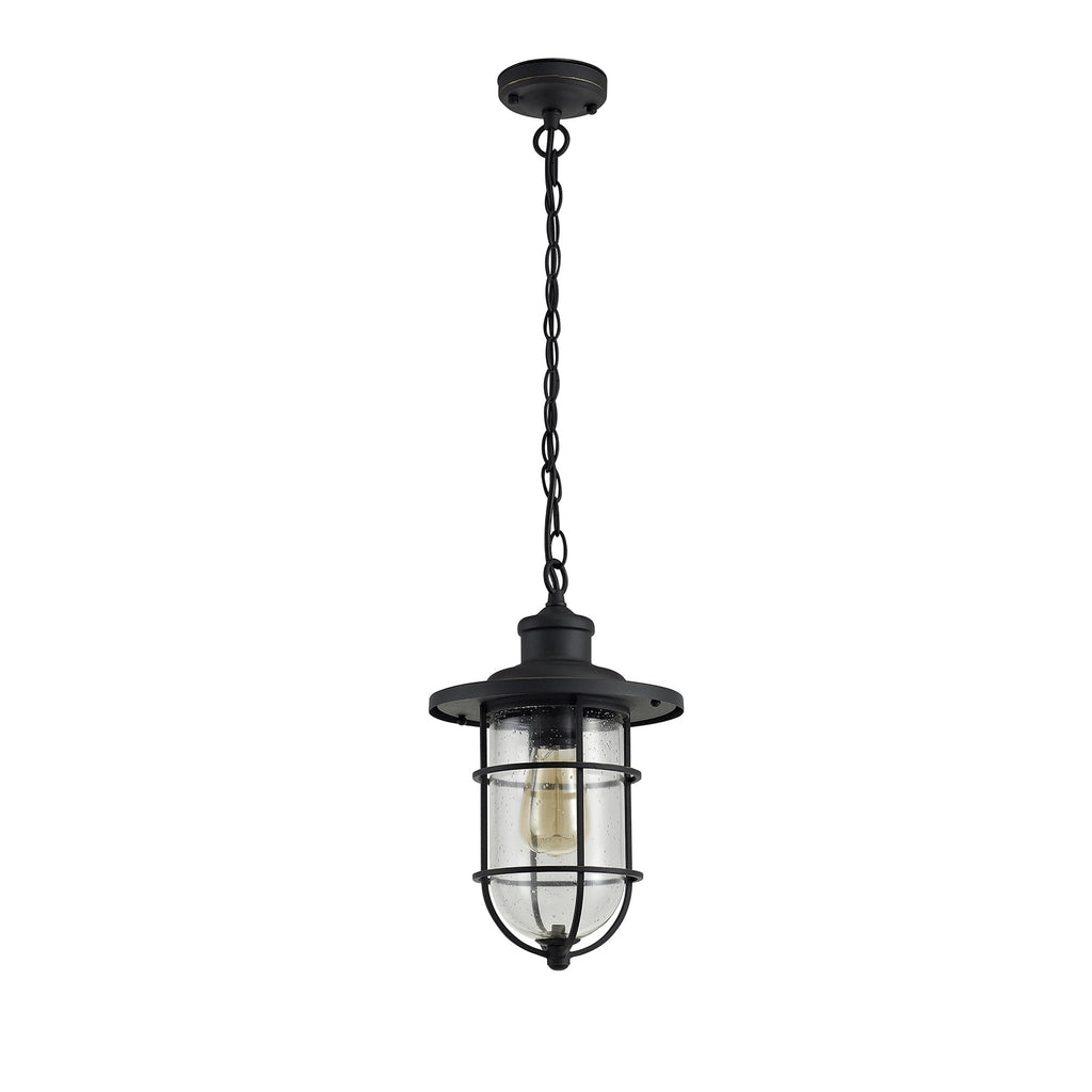 NL73149 Bosun Outdoor Pendant Black/Gold With Seeded Clear Glass