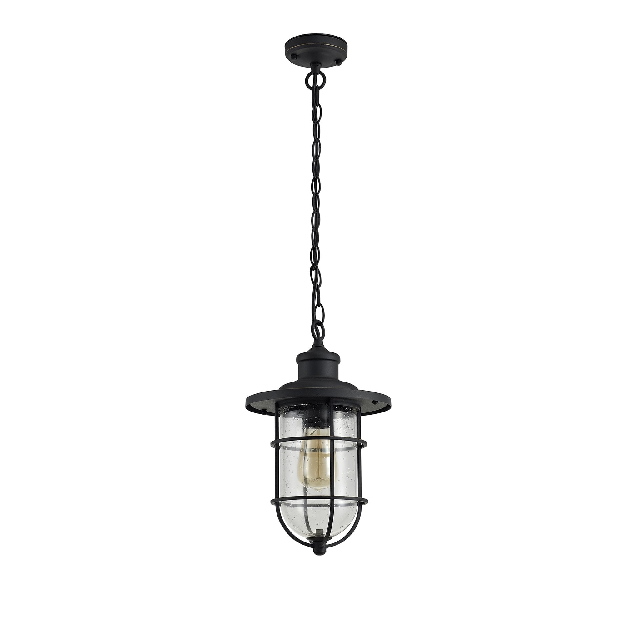 NL73149 Bosun Outdoor Pendant Black/Gold With Seeded Clear Glass