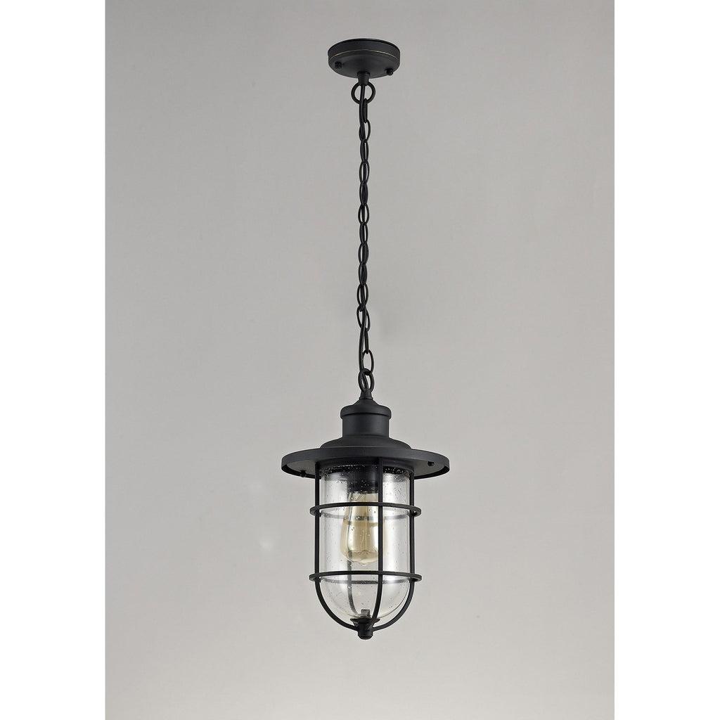 NL73149 Bosun Outdoor Pendant Black/Gold With Seeded Clear Glass