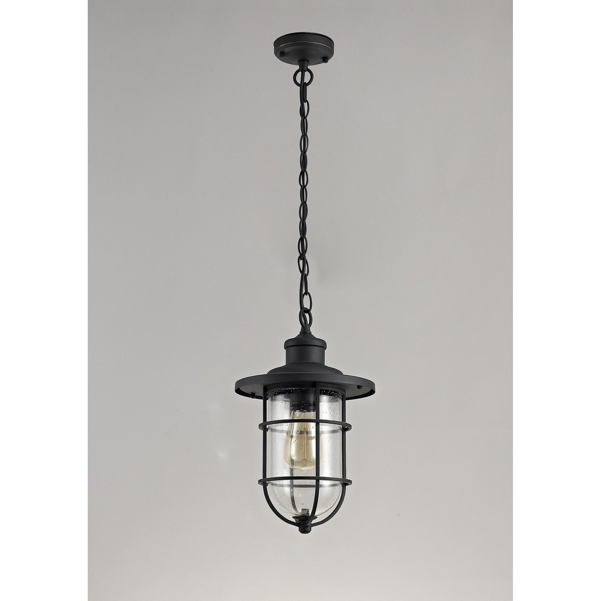 NL73149 Bosun Outdoor Pendant Black/Gold With Seeded Clear Glass