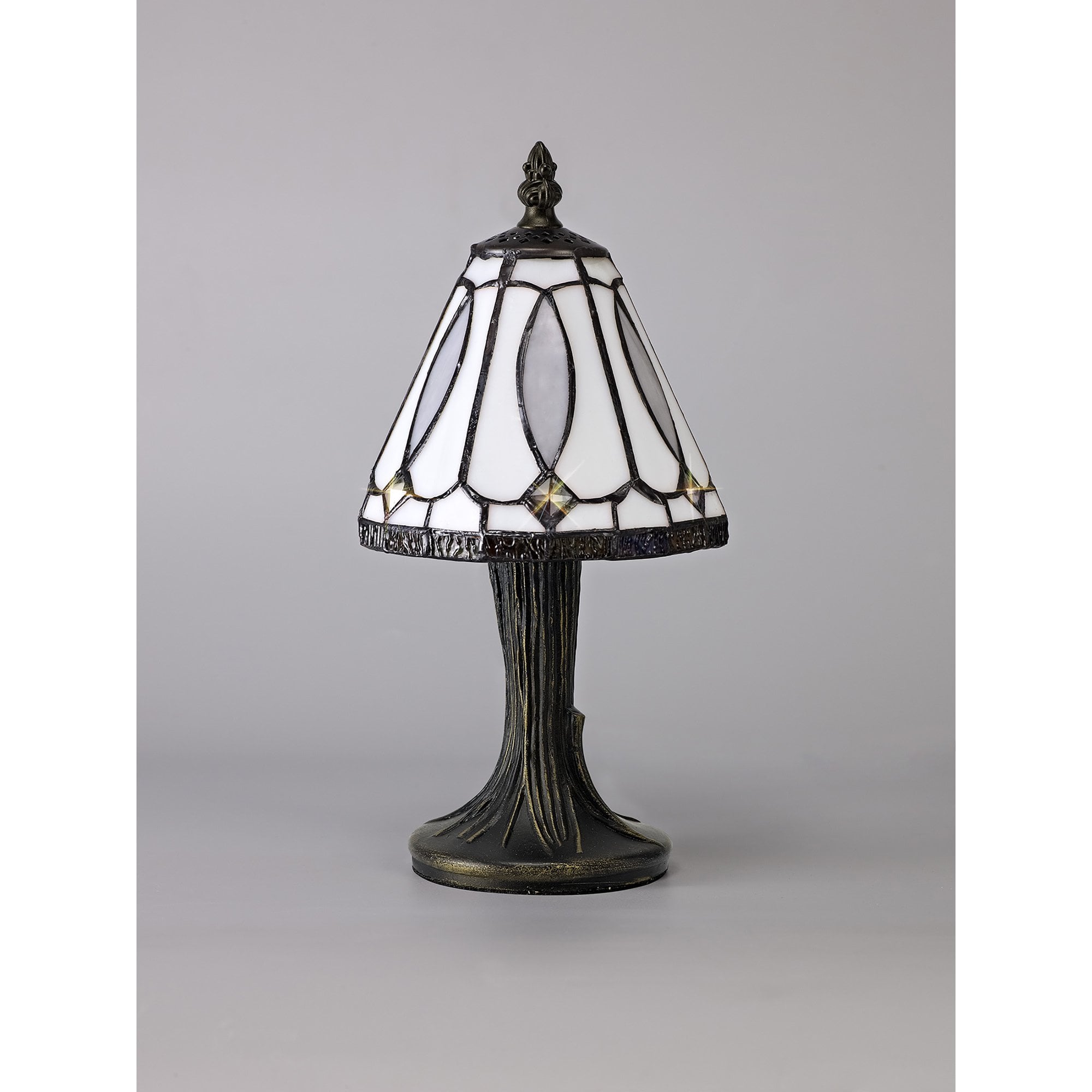 NL72179 Cami Tiffany Table Lamp White/Grey/Clear Crystal Shade