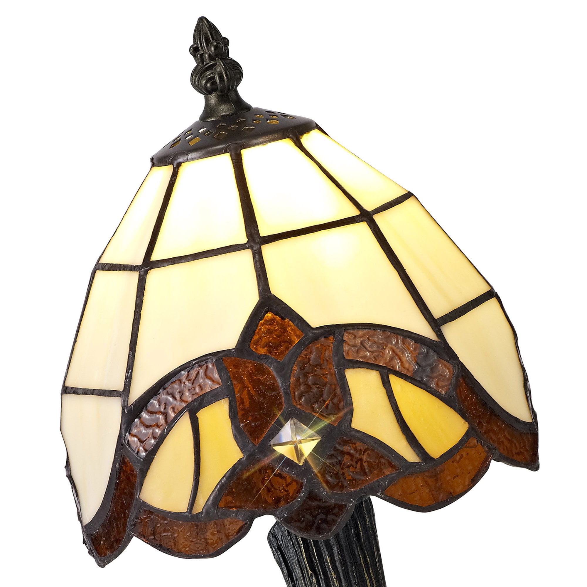 NL72149 Chale Tiffany Table Lamp Cream/Amber/Clear Crystal Shade