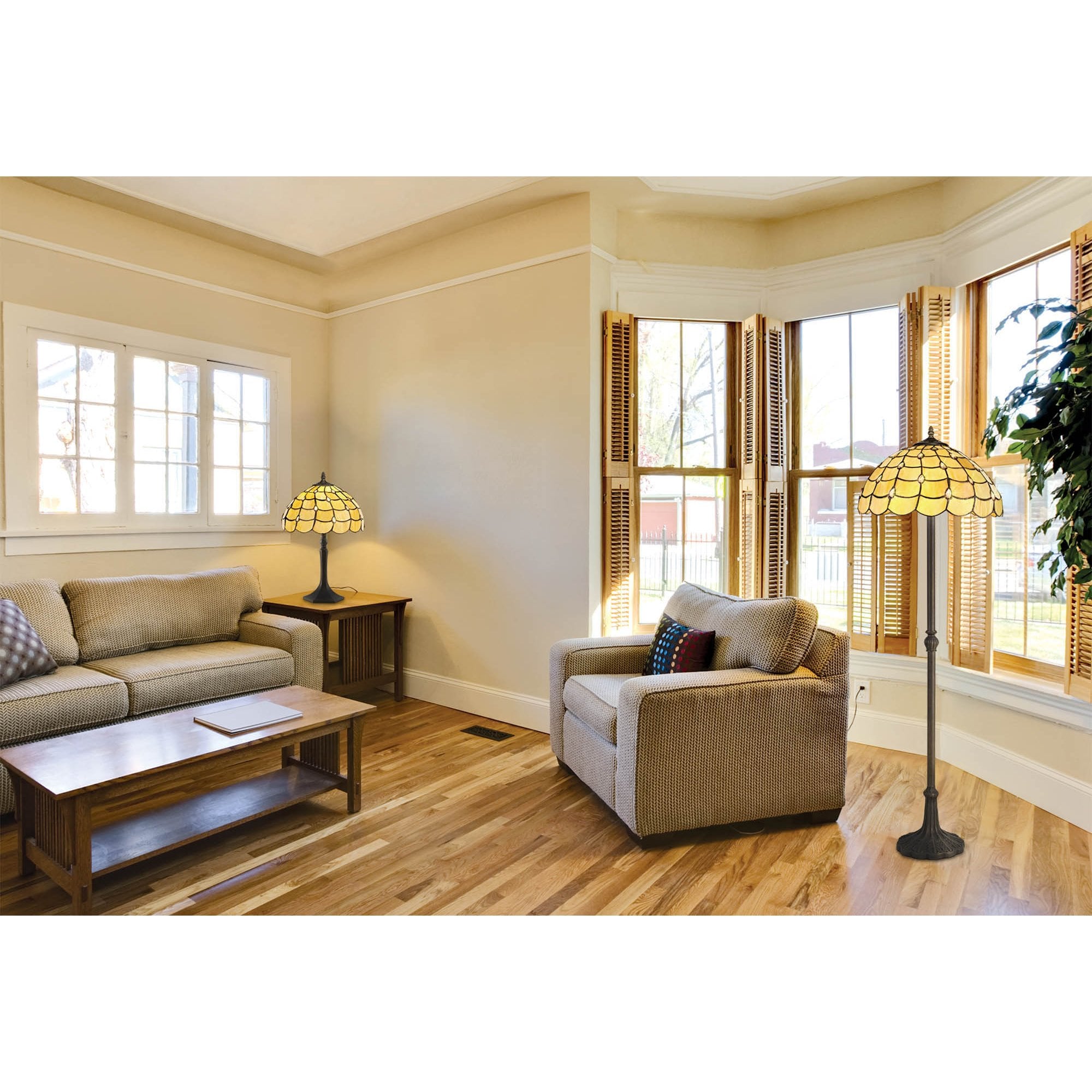 NL72139 Chrisy Tiffany Table Lamp Beige/Clear Crystal Shade