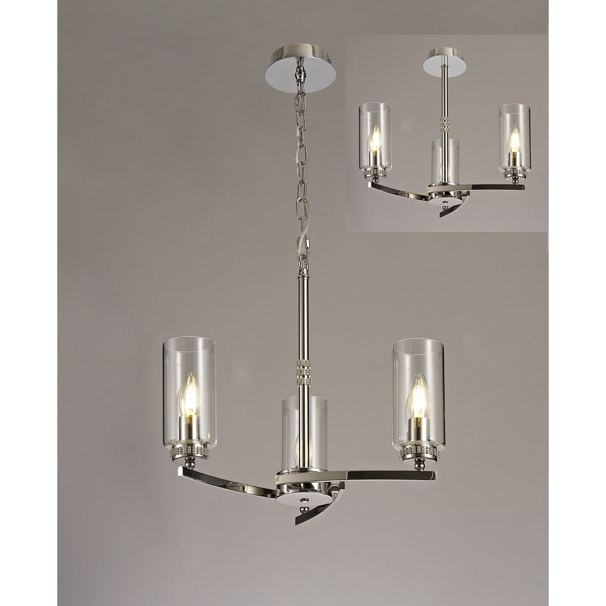 NL73099 Darling 3 Light Pendant/Semi Ceiling Polished Nickel