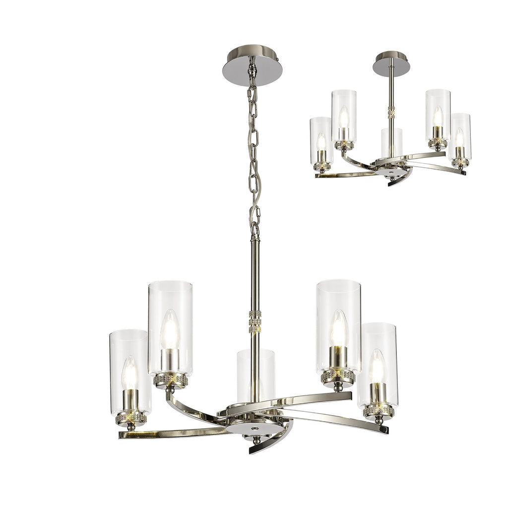 NL73109 Darling 5 Light Pendant/Semi Ceiling Polished Nickel
