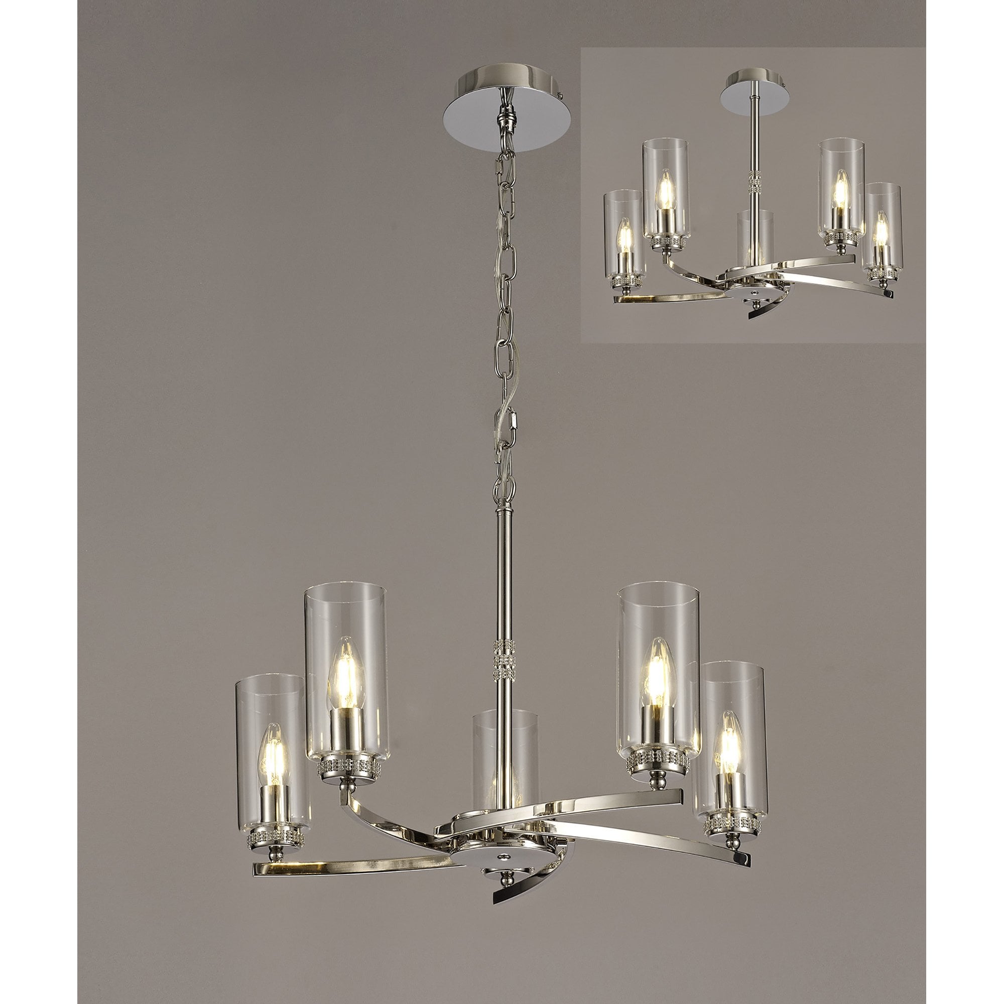 NL73109 Darling 5 Light Pendant/Semi Ceiling Polished Nickel