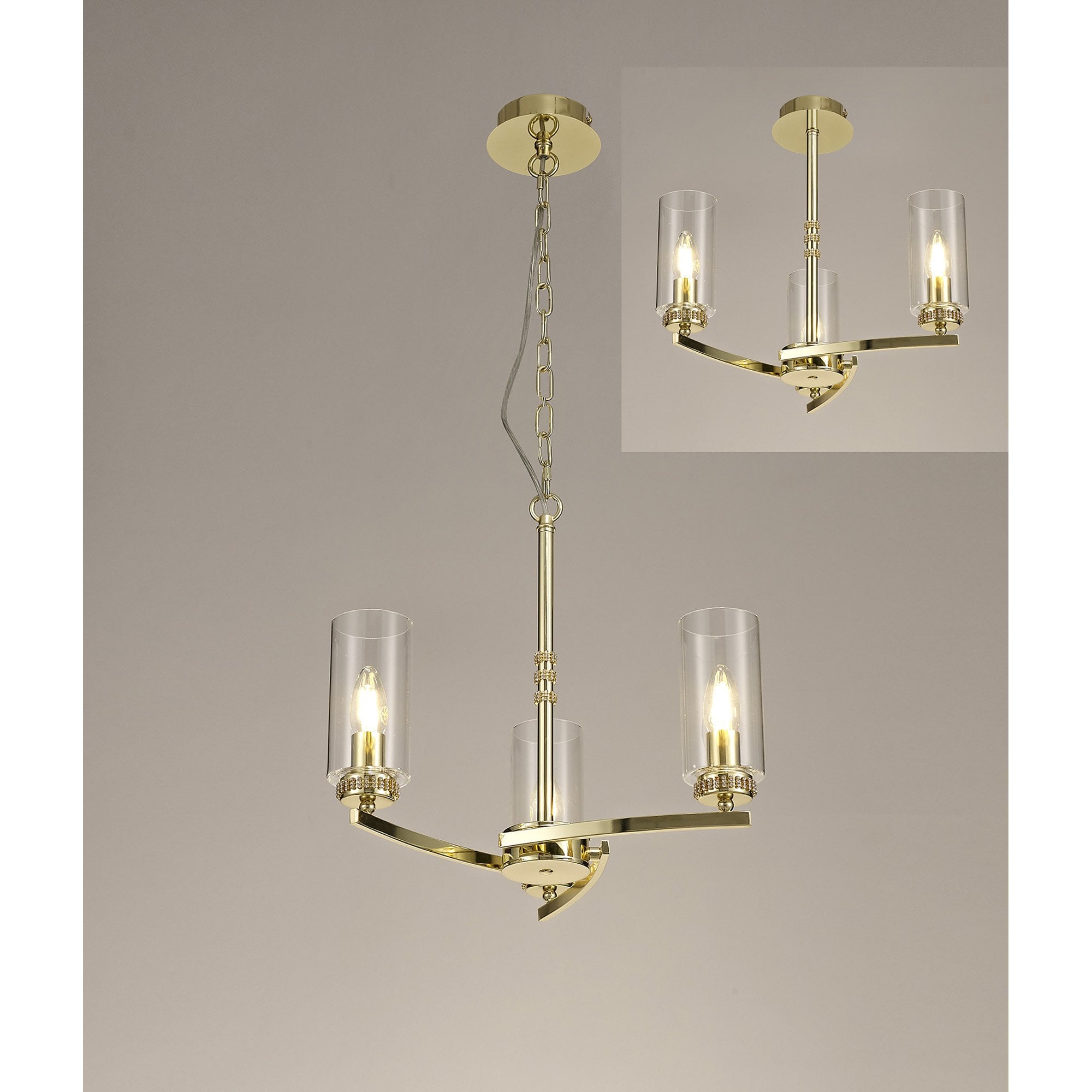 NL73209 Darling Pendant/Semi Ceiling 3 Light Polished Gold