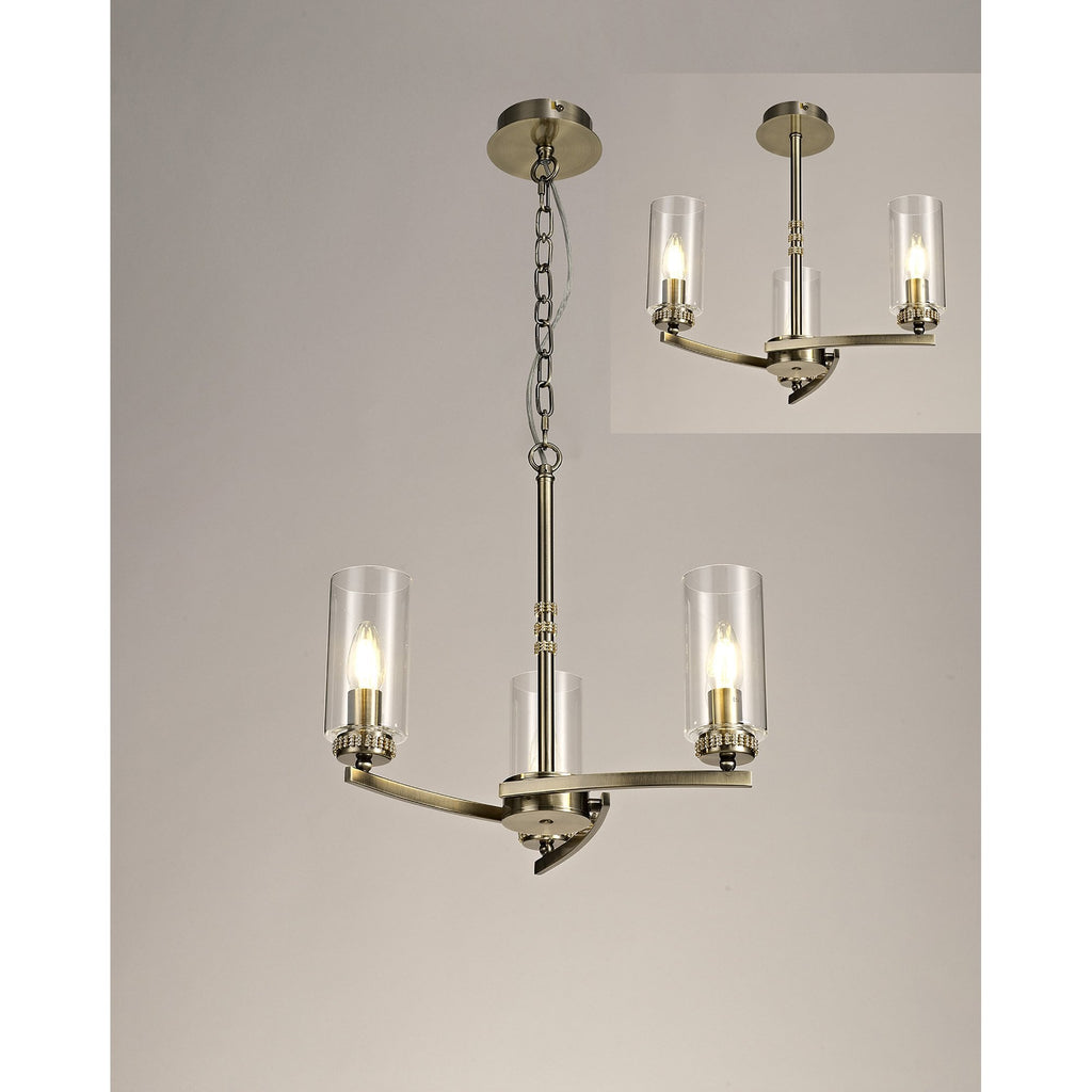 NL73259 Darling Pendant/Semi Ceiling 3 Light Antique Brass