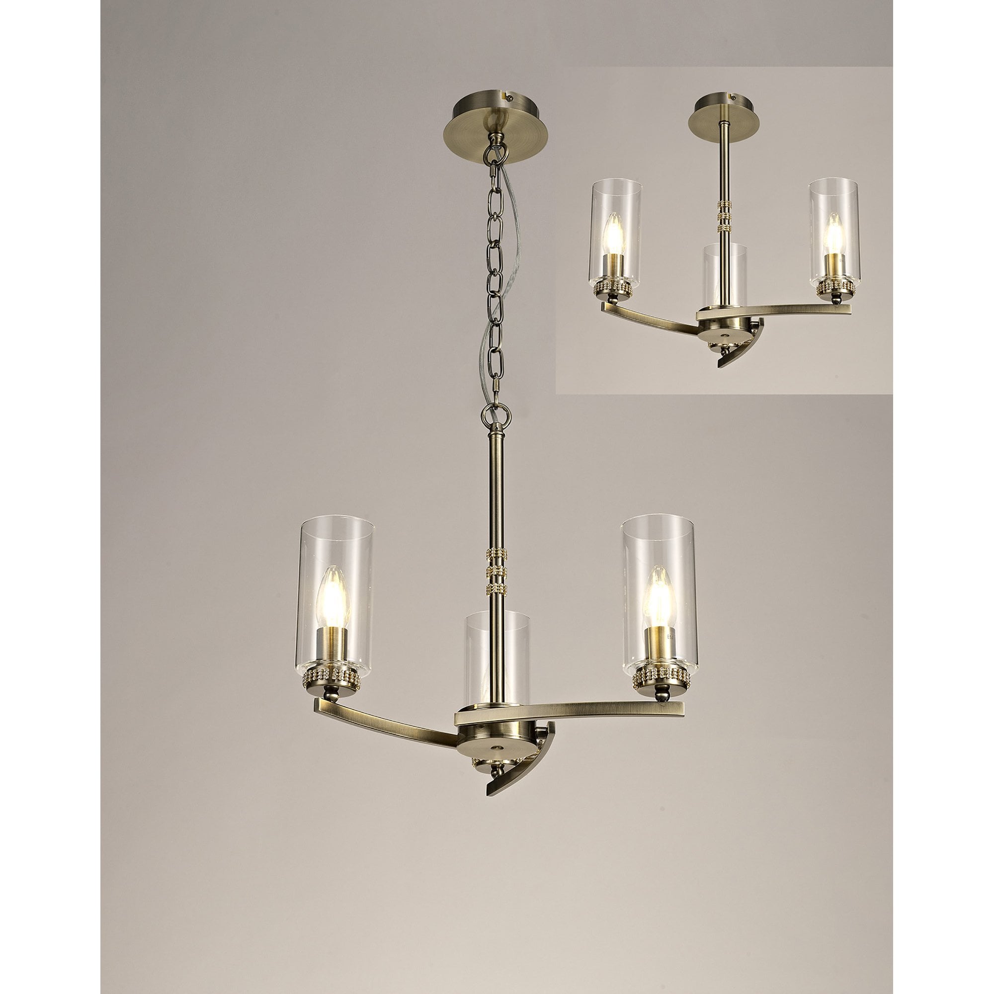 NL73259 Darling Pendant/Semi Ceiling 3 Light Antique Brass