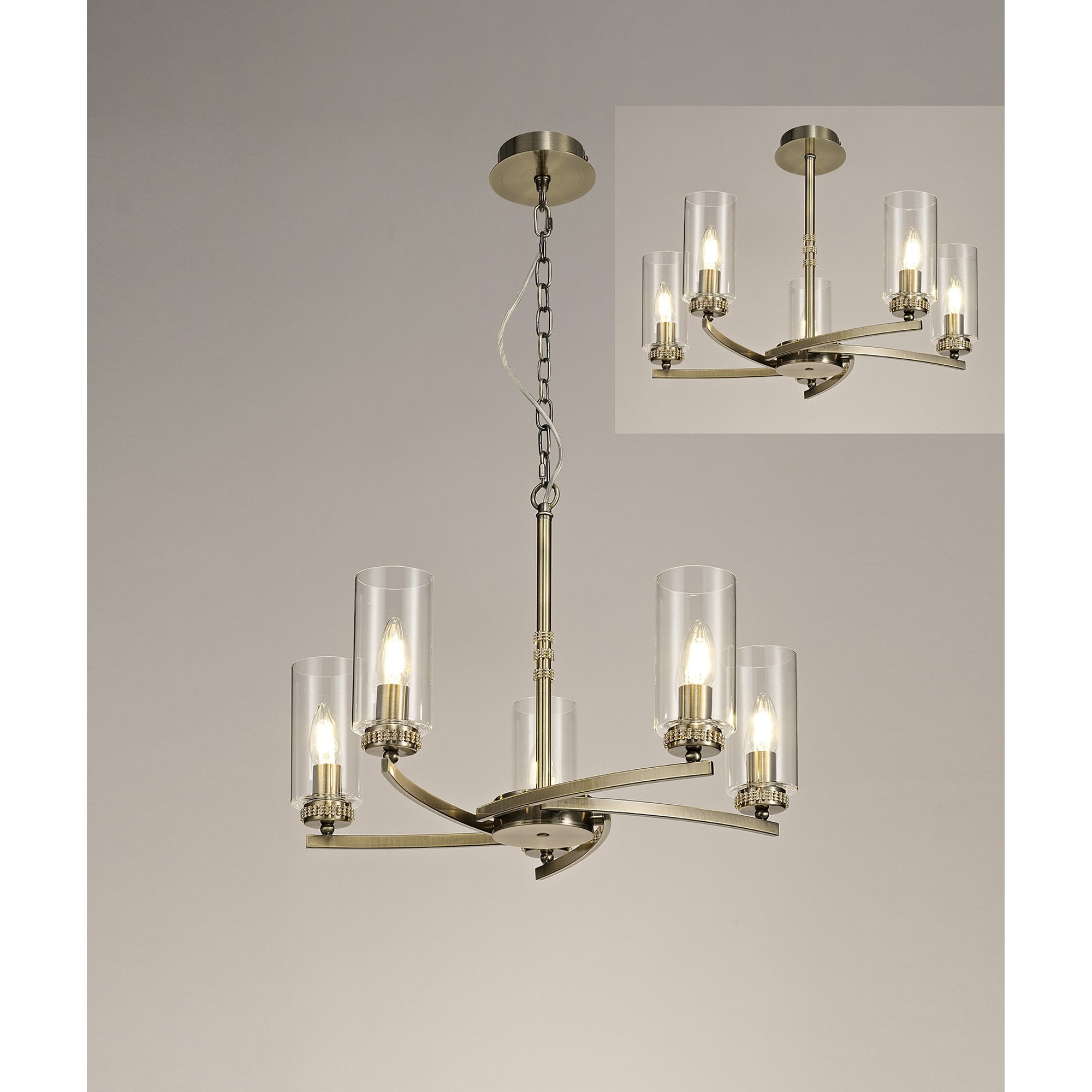 NL73269 Darling Pendant/Semi Ceiling 5 Light Antique Brass