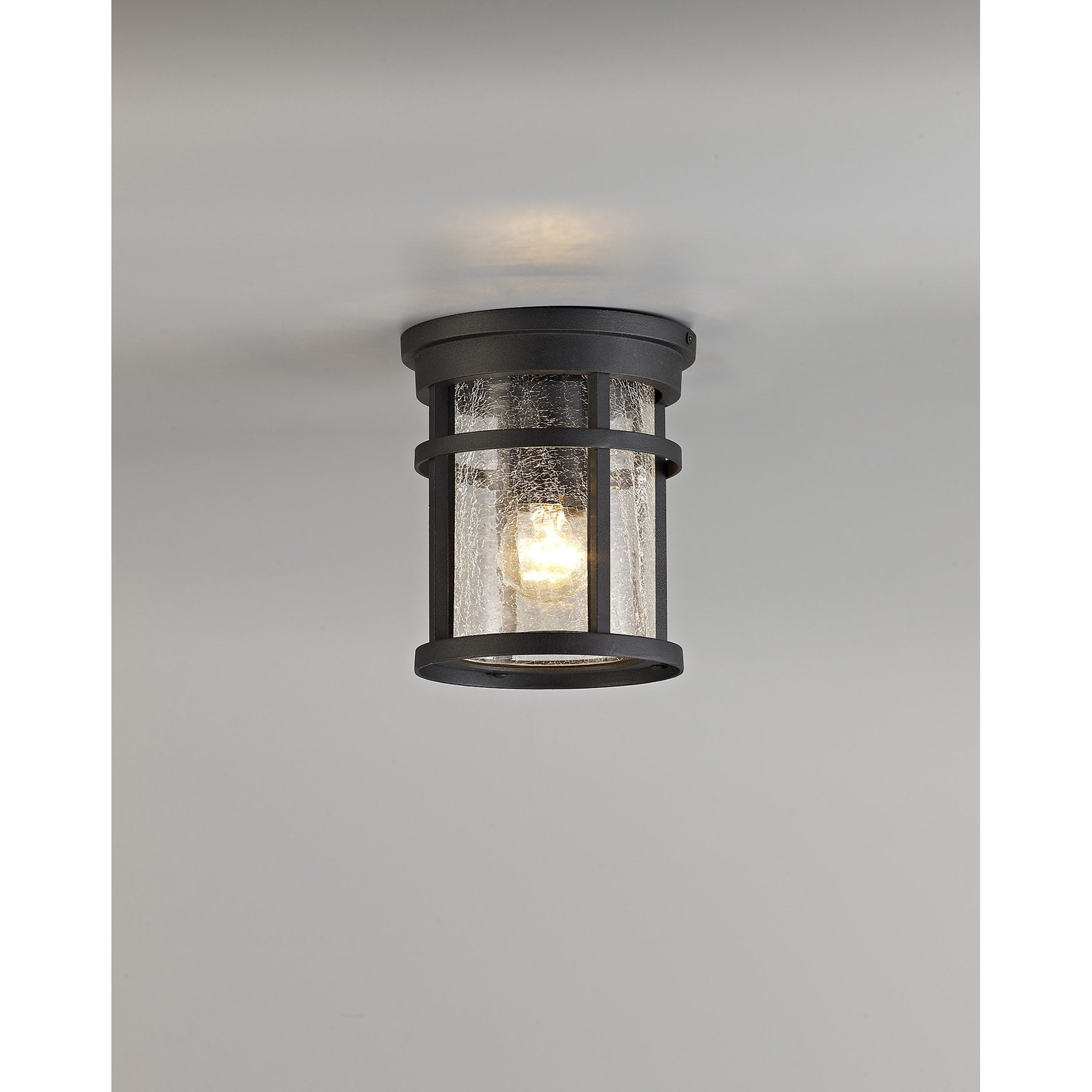 NL73199 Ellis Outdoor Ceiling 1 Light Black/Clear Crackled Glass