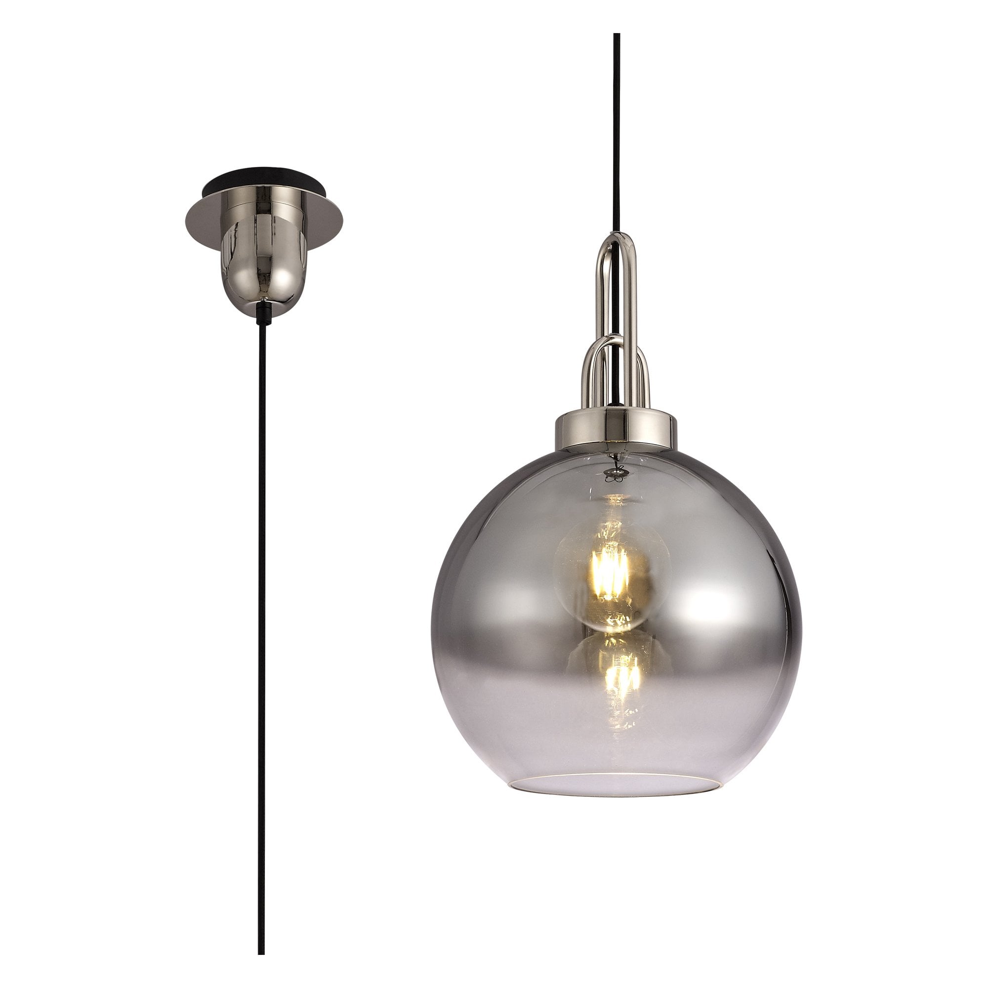 NLK00019 Amsterdam 1 Light Pendant With 30cm Globe Glass Polished Nickel/Matt Black/Smoked/Clear