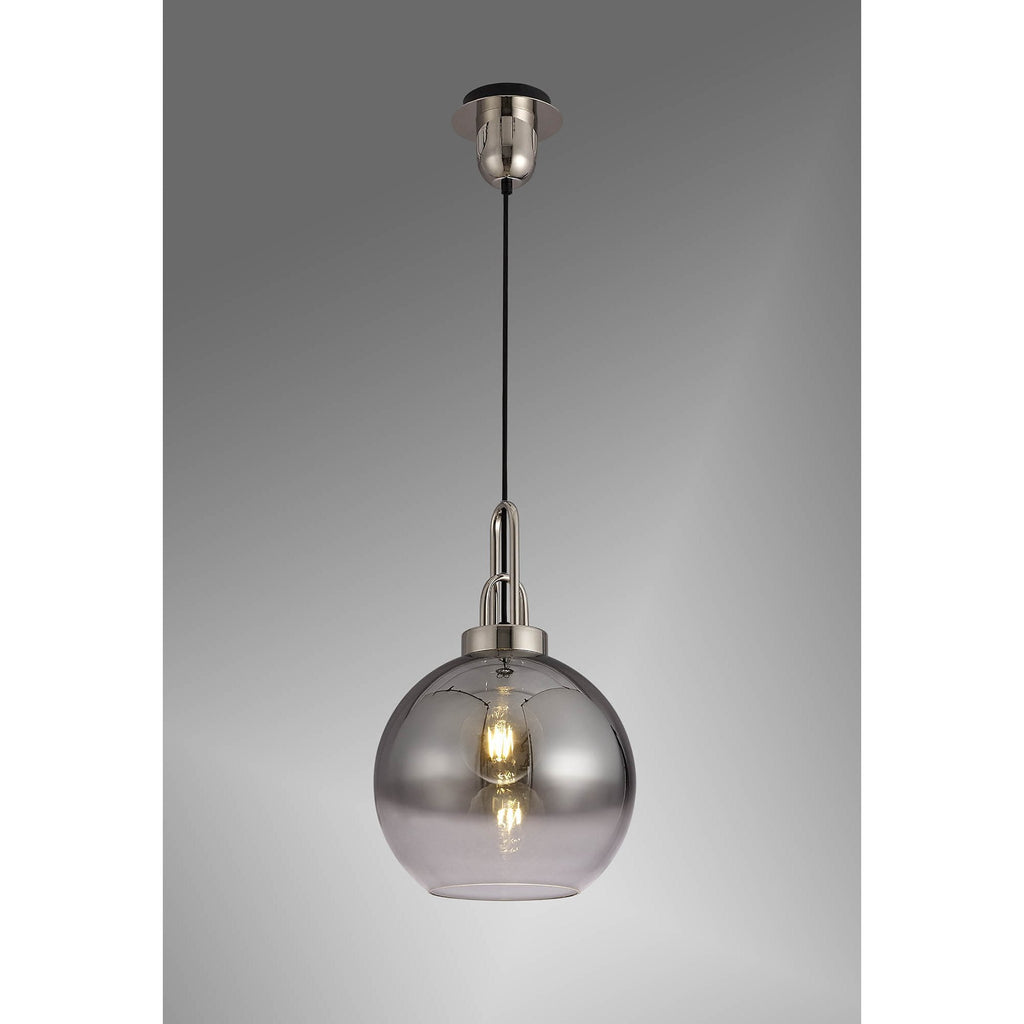 NLK00019 Amsterdam 1 Light Pendant With 30cm Globe Glass Polished Nickel/Matt Black/Smoked/Clear