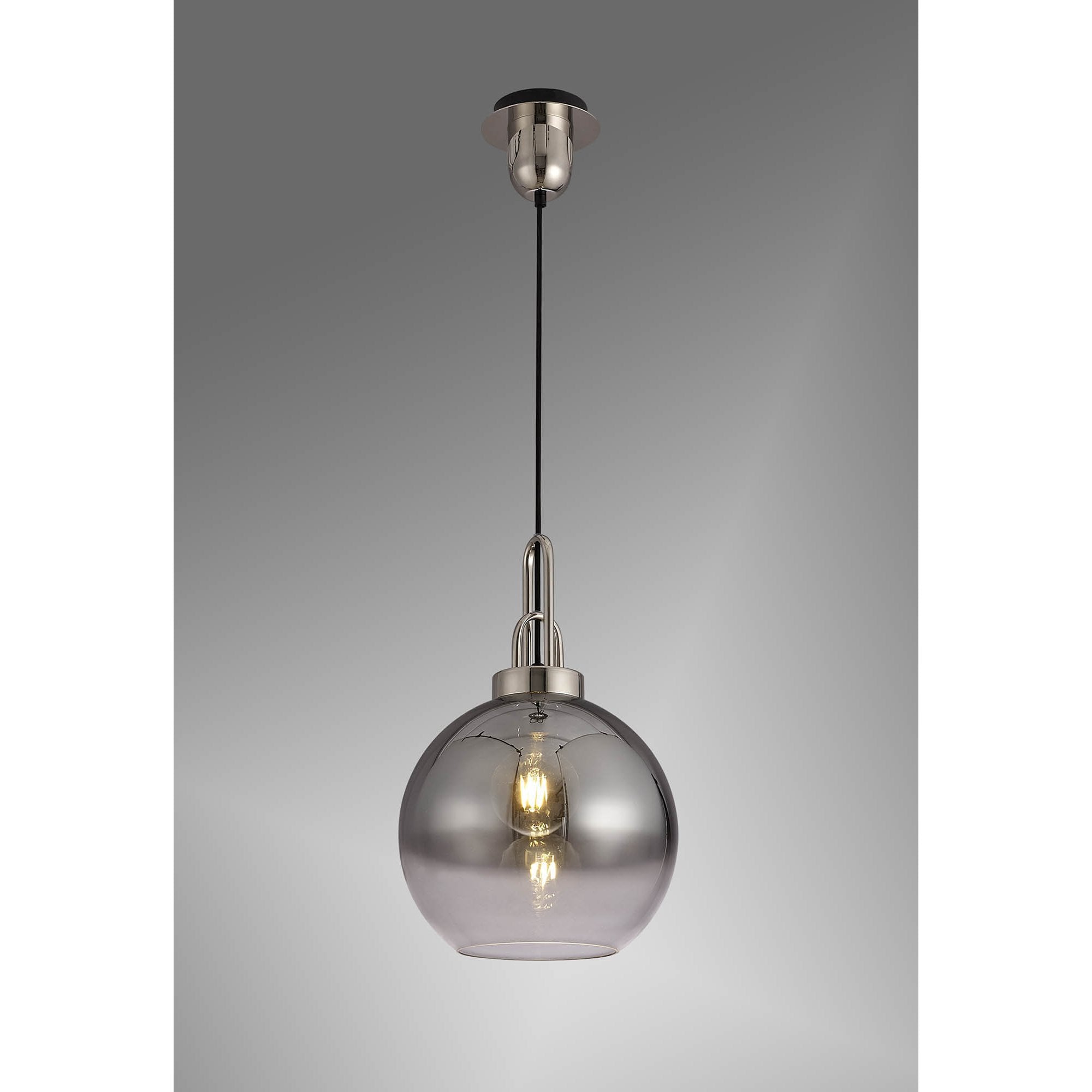 NLK00019 Amsterdam 1 Light Pendant With 30cm Globe Glass Polished Nickel/Matt Black/Smoked/Clear