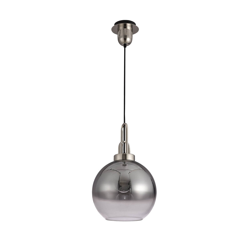 NLK00019 Amsterdam 1 Light Pendant With 30cm Globe Glass Polished Nickel/Matt Black/Smoked/Clear
