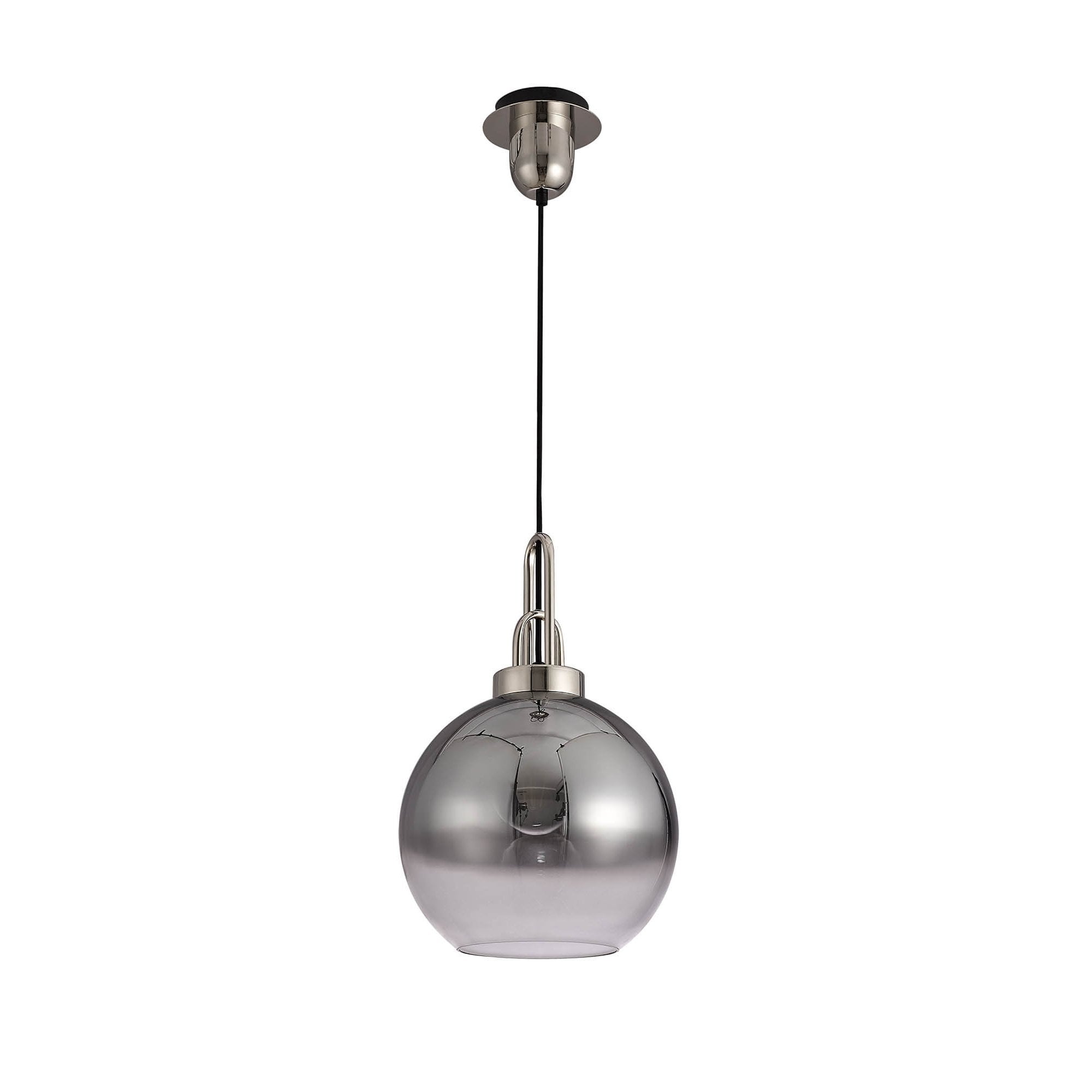 NLK00019 Amsterdam 1 Light Pendant With 30cm Globe Glass Polished Nickel/Matt Black/Smoked/Clear