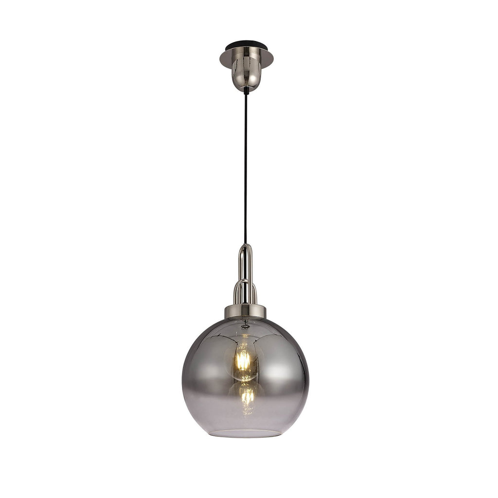 NLK00019 Amsterdam 1 Light Pendant With 30cm Globe Glass Polished Nickel/Matt Black/Smoked/Clear