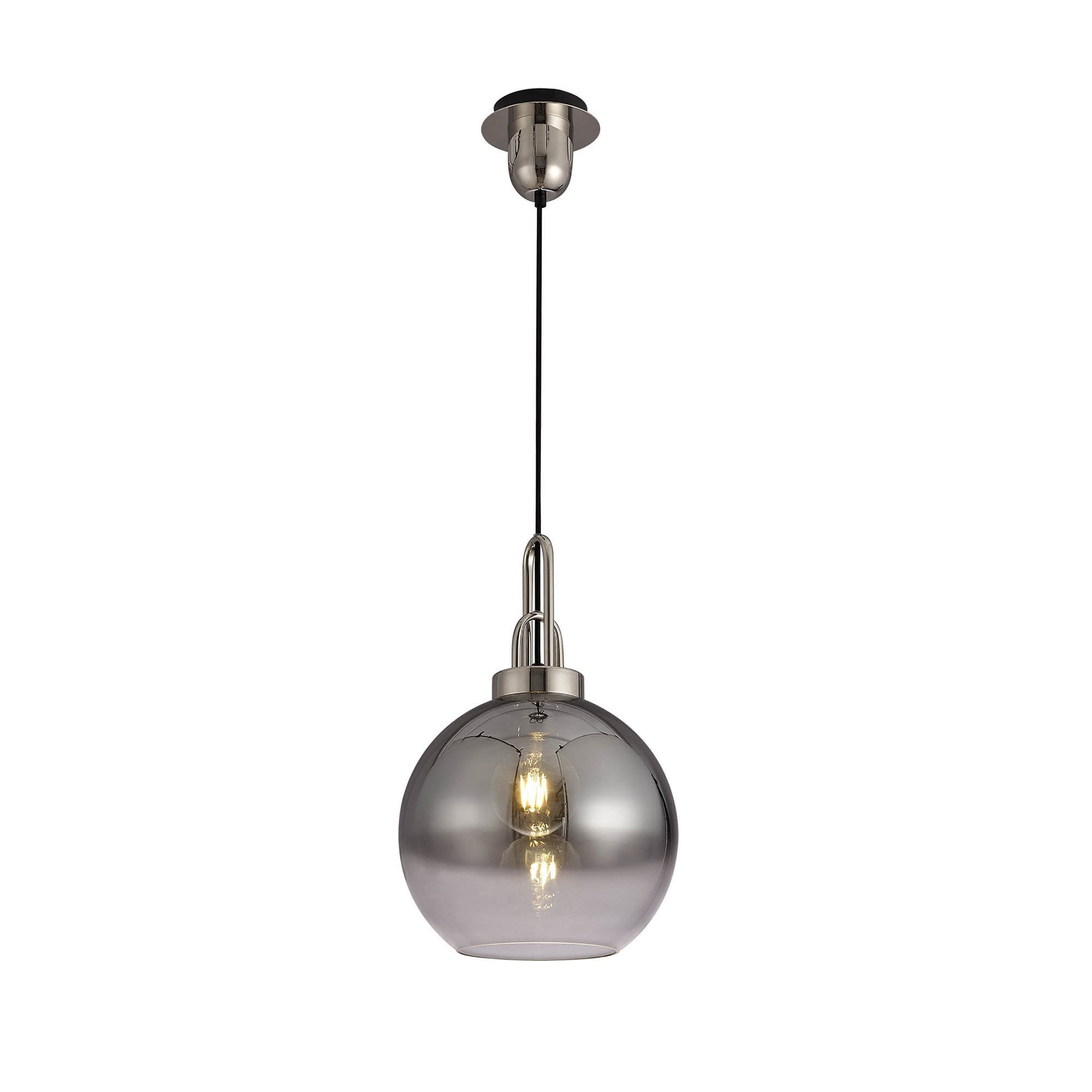 NLK00019 Amsterdam 1 Light Pendant With 30cm Globe Glass Polished Nickel/Matt Black/Smoked/Clear